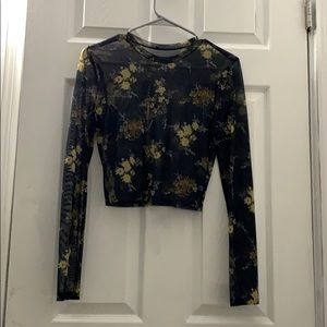 Sheer Navy Blue Floral Crop Top